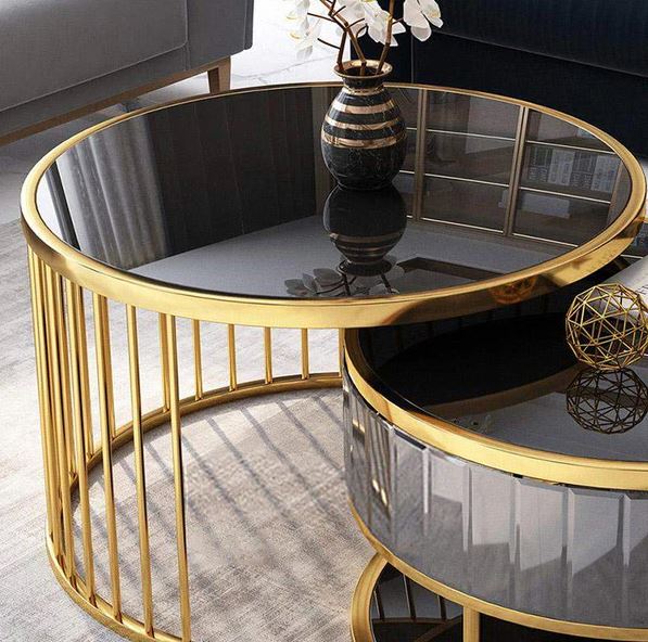 Yanna Modern Round Gold & Black Coffee Table