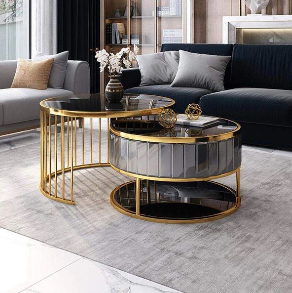 Yanna Modern Round Gold & Black Coffee Table