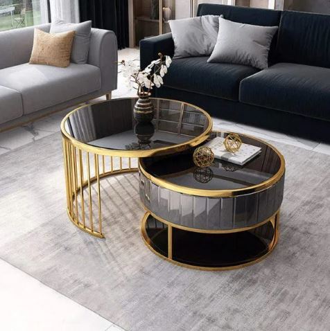 Yanna Modern Round Gold & Black Coffee Table