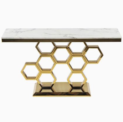 Honeycomb Console-White Marble Top Table