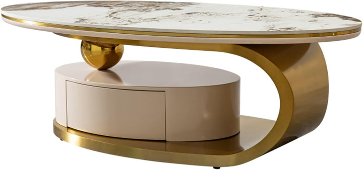 Eydis Modern Oval Coffee Table with Sintered Stone Top