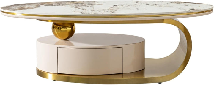 Eydis Modern Oval Coffee Table with Sintered Stone Top