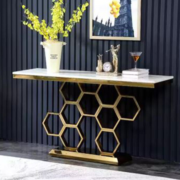 Honeycomb Console-White Marble Top Table