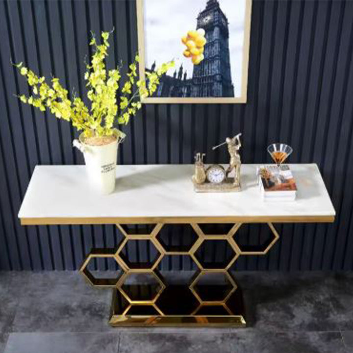 Honeycomb Console-White Marble Top Table