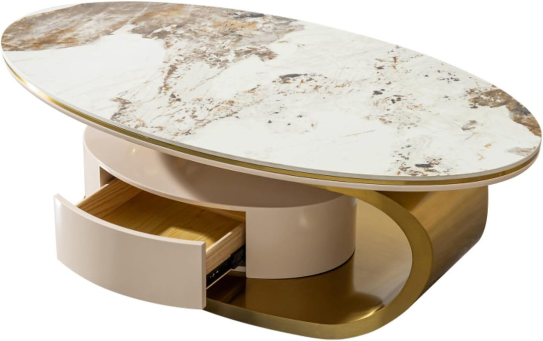 Eydis Modern Oval Coffee Table with Sintered Stone Top