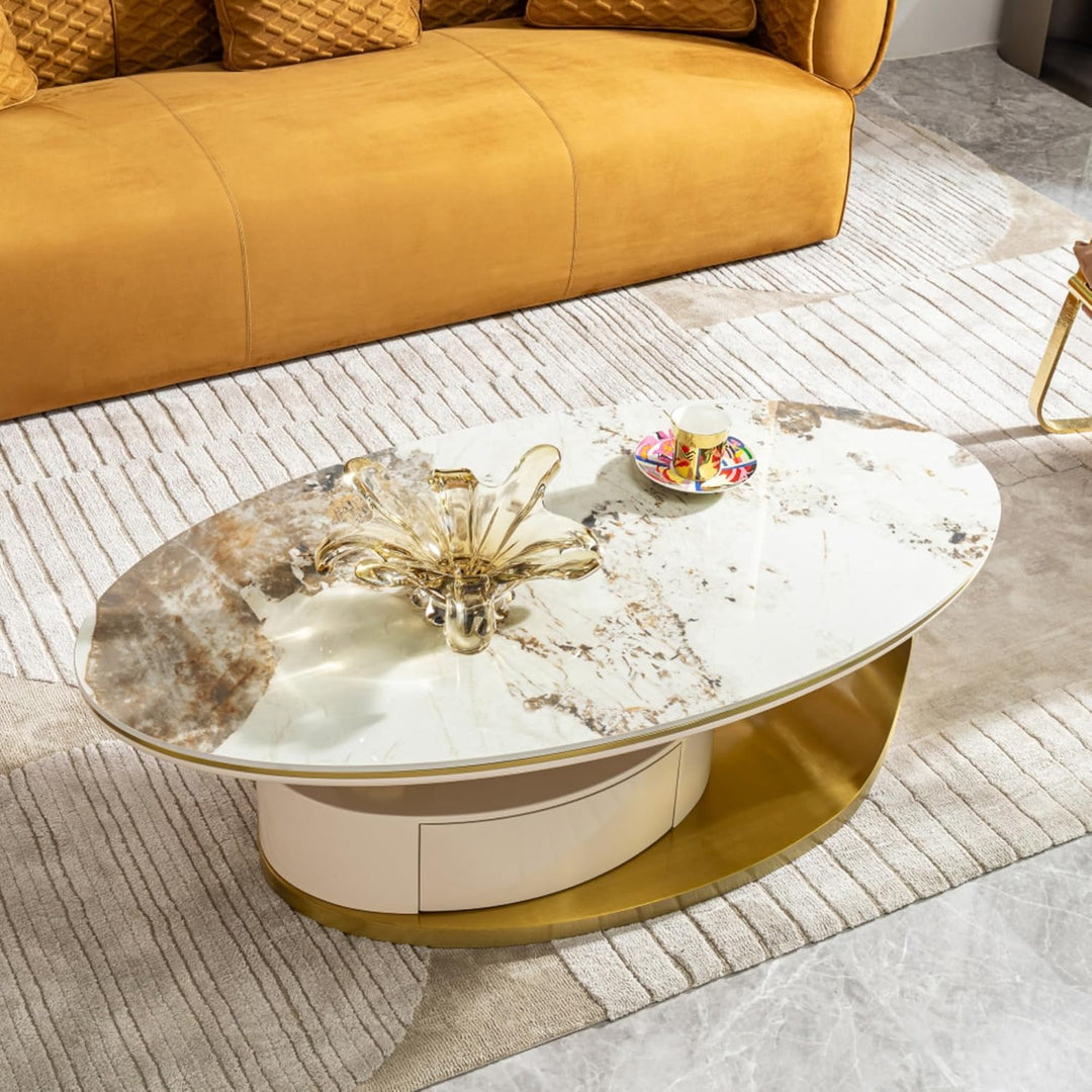 Eydis Modern Oval Coffee Table with Sintered Stone Top