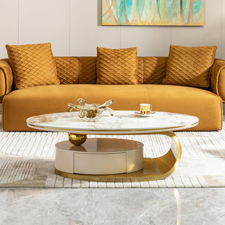 Eydis Modern Oval Coffee Table with Sintered Stone Top