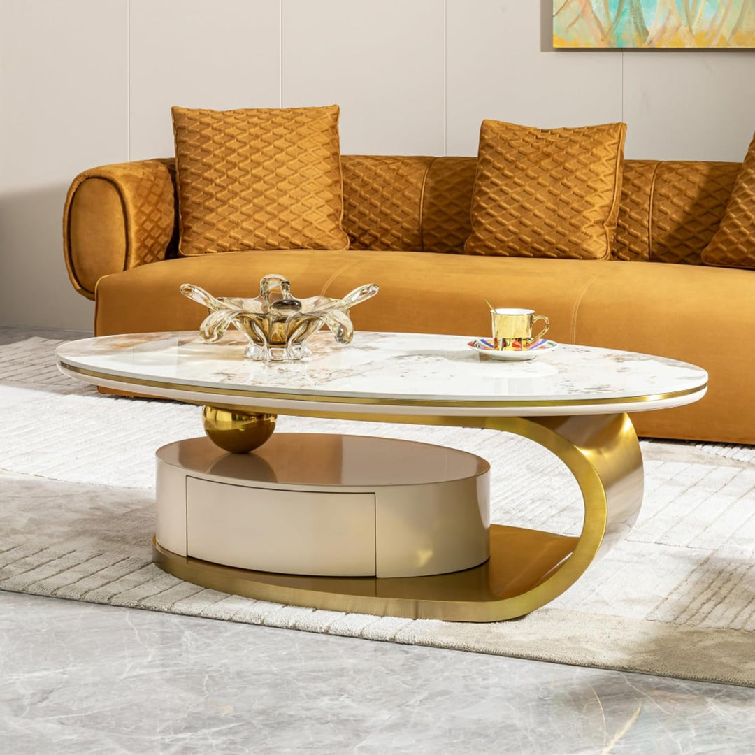 Eydis Modern Oval Coffee Table with Sintered Stone Top