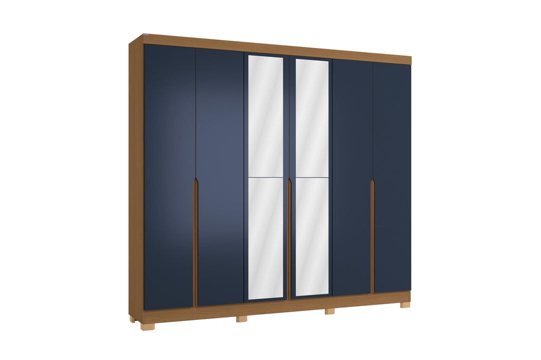 Urmas 6 Door Wardrobe With Mirror And Legs Deep Blue