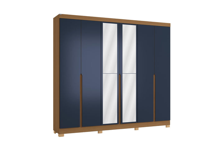 Urmas 6 Door Wardrobe With Mirror And Legs Deep Blue