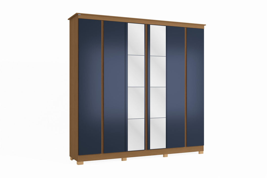 Rada 6 Door Wardrobe With Mirror And Legs Deep Blue