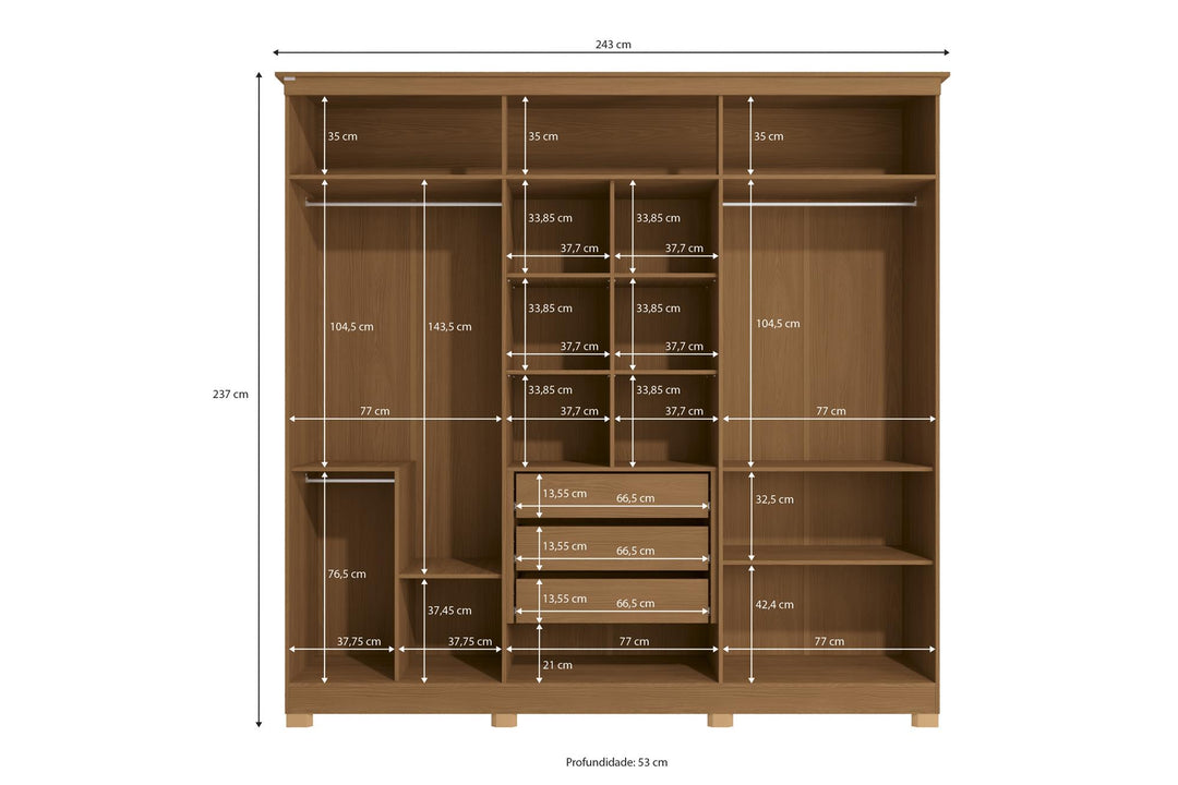 Rada 6 Door Wardrobe With Mirror And Legs Deep Blue