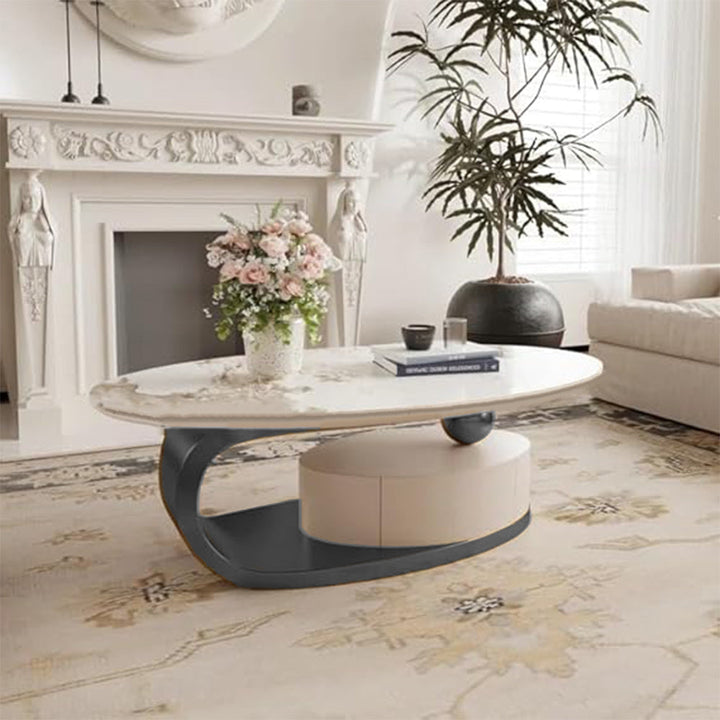 Hayaa Oval Sintered Stone Coffee Table with Storage