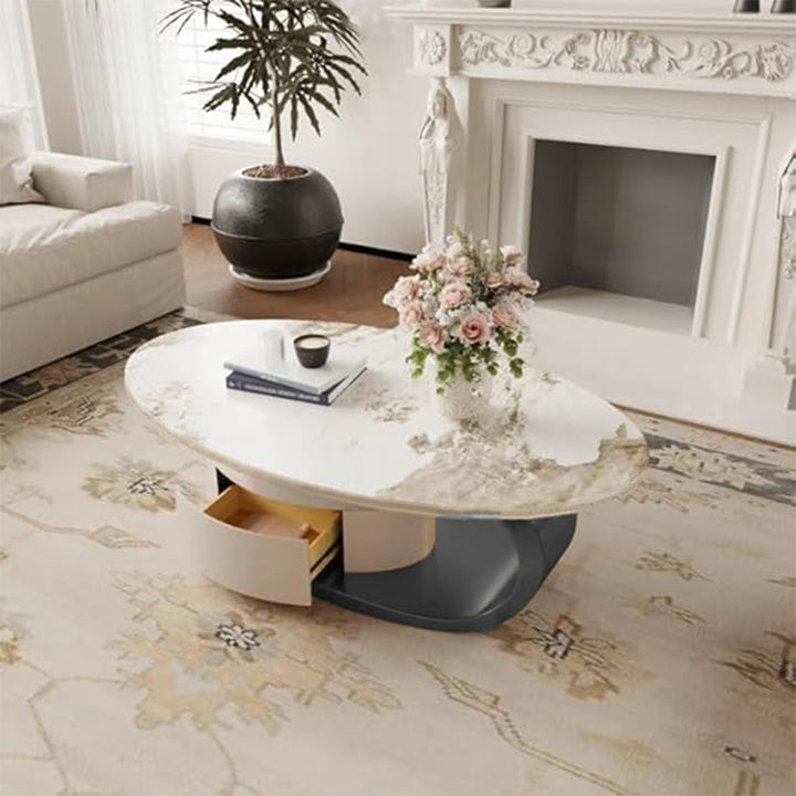 Hayaa Oval Sintered Stone Coffee Table with Storage