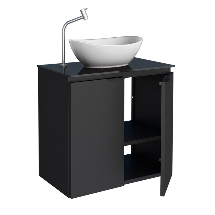 Umbu With Glass Door + Tempered Glass Vanity Cabinet- Bali Basin