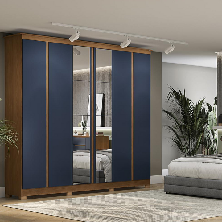 Rada 6 Door Wardrobe With Mirror And Legs Deep Blue