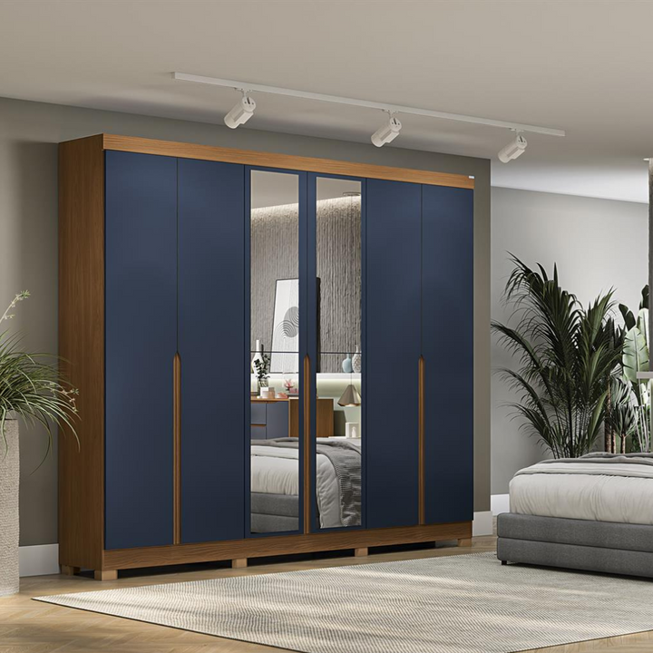 Urmas 6 Door Wardrobe With Mirror And Legs Deep Blue