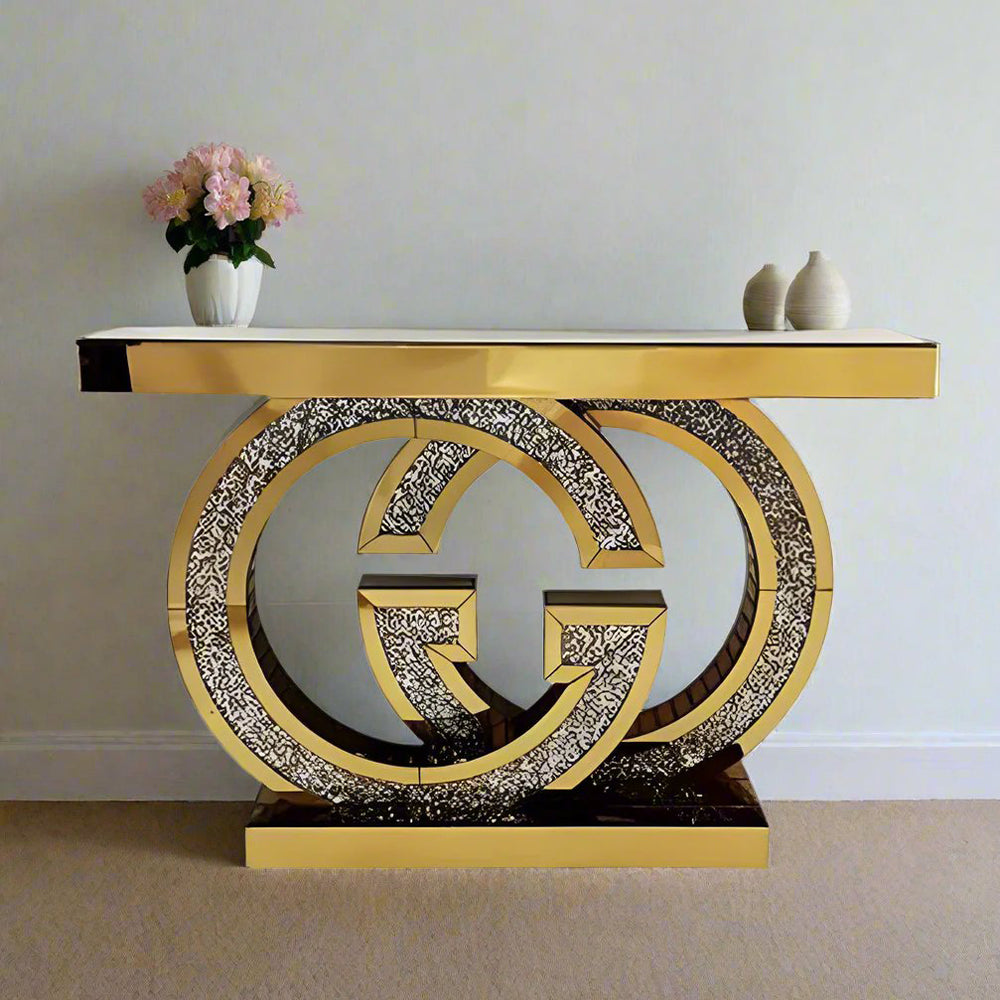 Greta Rose Gold Mirrored Console Table